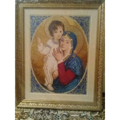 Virgin Maria with a Holy Baby Beads Embroidered Icon